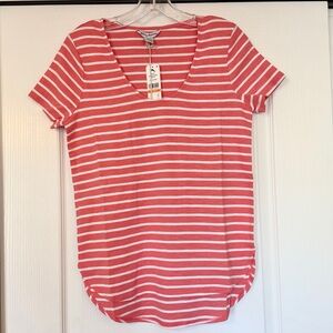 Tommy Bahama Coral White Ashby Isles Jovanna Stripe Tee Small NWT